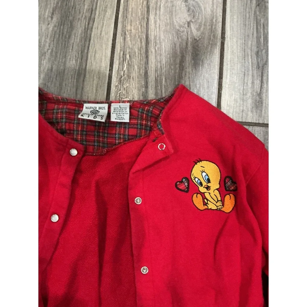 Warner Bros. Kids Tweety Bird Red Snap Cardigan Sweater Girls Size 4-5 Looney